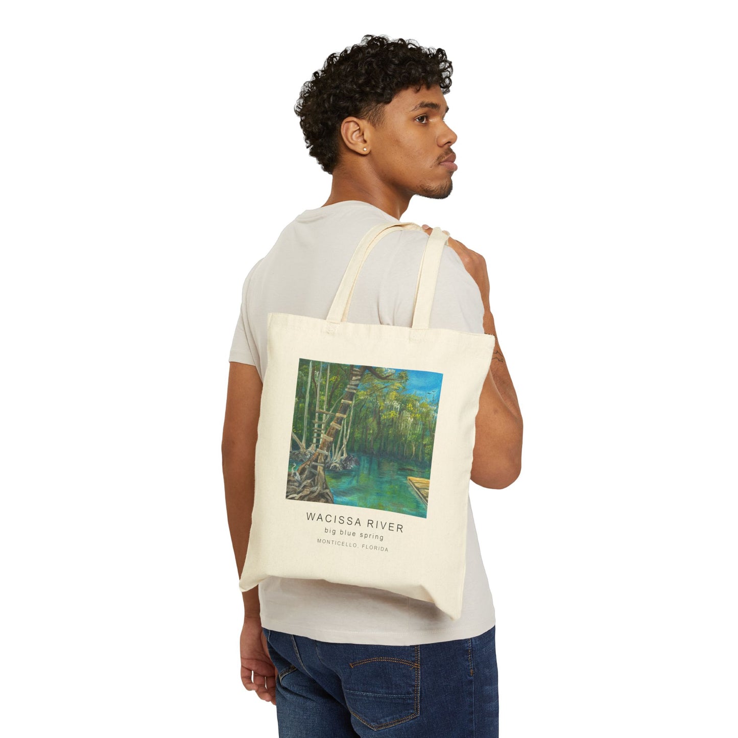 Wacissa River Big Blue Spring Cotton Canvas Tote Bag, Eco-Friendly Bag, Reusable Shopping Tote